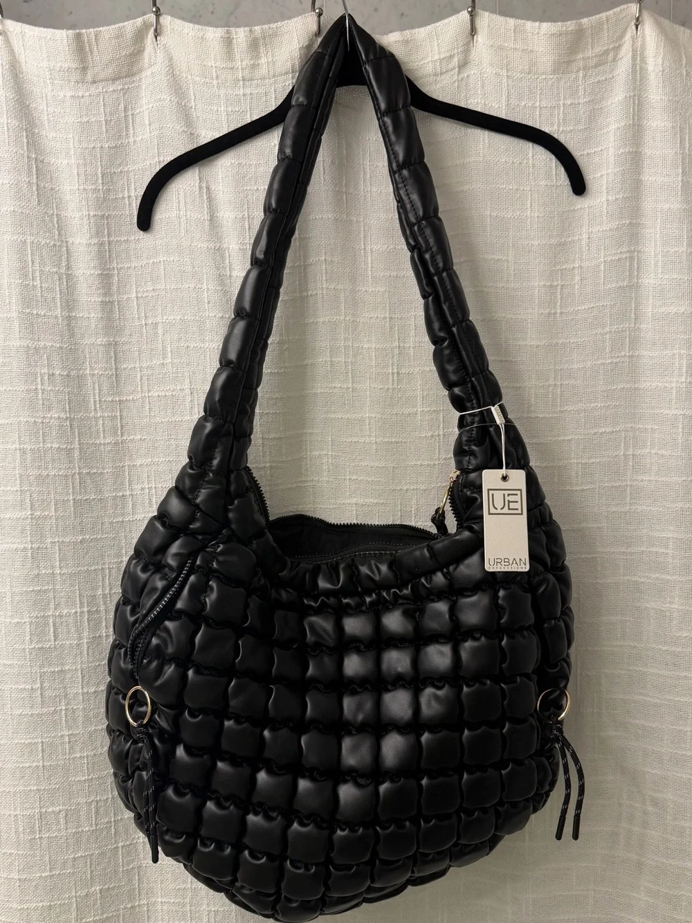 URBAN EXPRESSIONS Quilted Faux Leather Black Hobo Bag - NEW w/ Tags